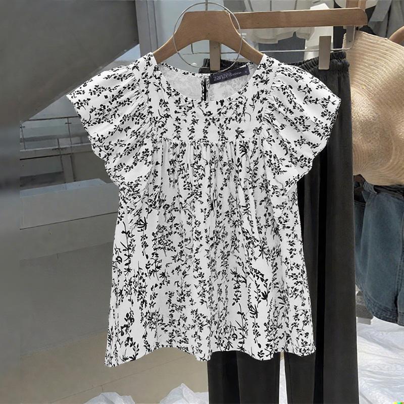 

ZANZEA Women Summer Round Neck Casual Short Sleeve Print Blouse S абрикосовий