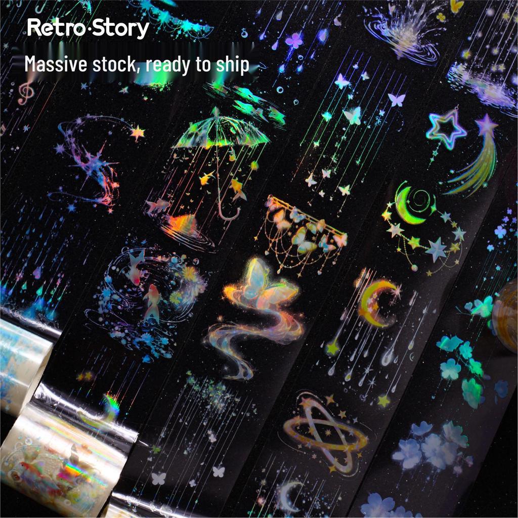RetroStory Rainy Night Laser Scenery Journal Stickers Tape