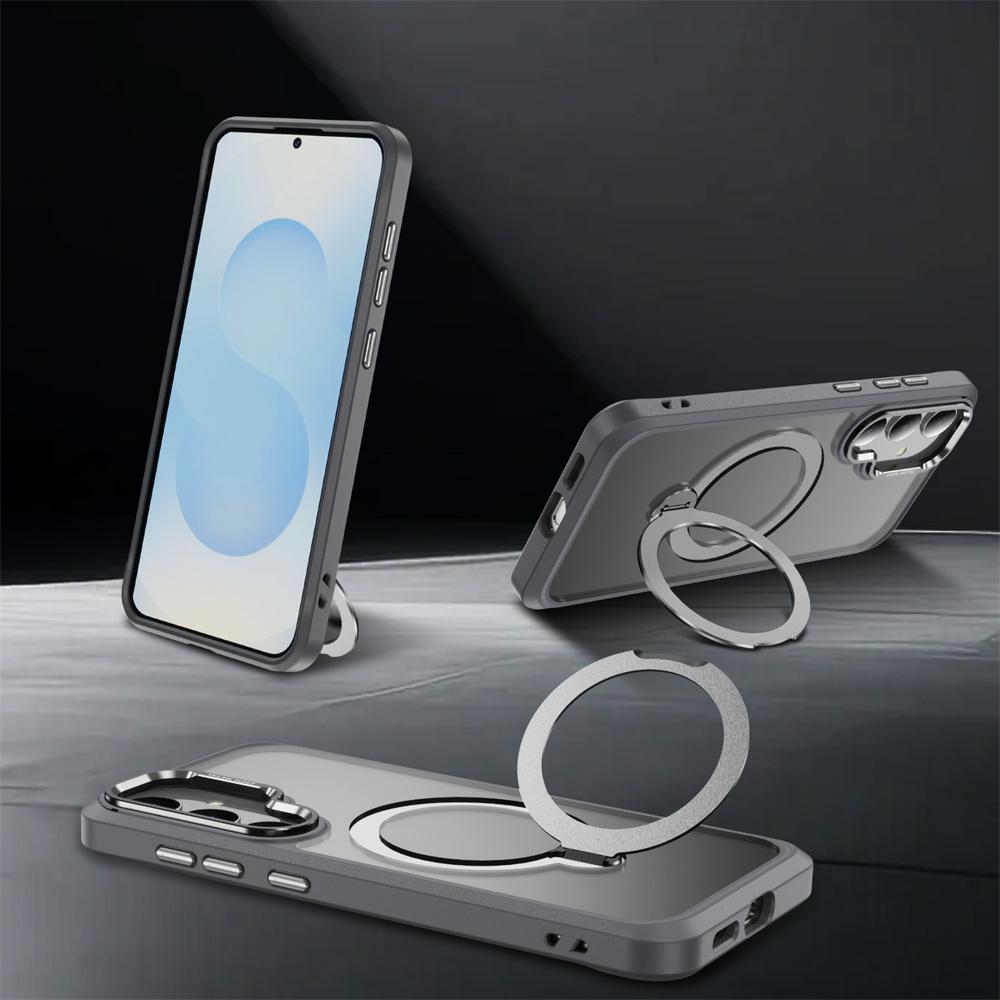 360°Rotating Magnet Ring Fold Rotating Stand Phone Case For Samsung S26 Edge S24 S25 Ultra S23 Plus Frosted Translucent Cover
