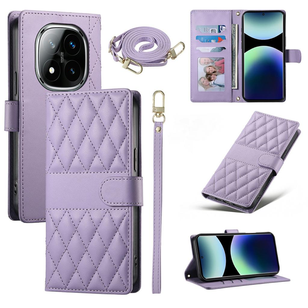 For Xiaomi Poco M8 Pro 5G/Redmi Note 15 Pro+ 5G (Global) Wallet Case Rhombus Stitching Stand Leather Phone Cover with Long/Short Strap