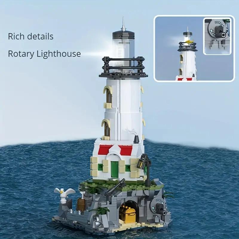 1092PCS Electric Lighthouse Building Blocks Fisherman's Hut Glowing Lighthouse Assembly Bricks Desktop Ornaments Kids Toys Gifts