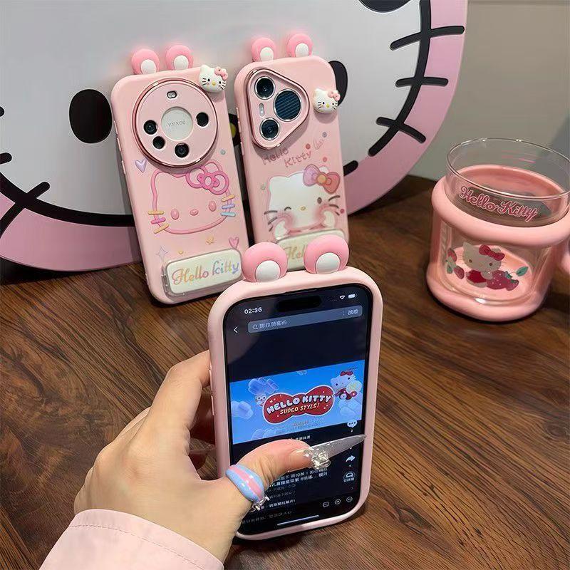 Hello Kitty Stand Compatible with Apple 17 Pro Max Phone Case 15/16 Huawei Honor Phone Case Full Coverage Soft Case