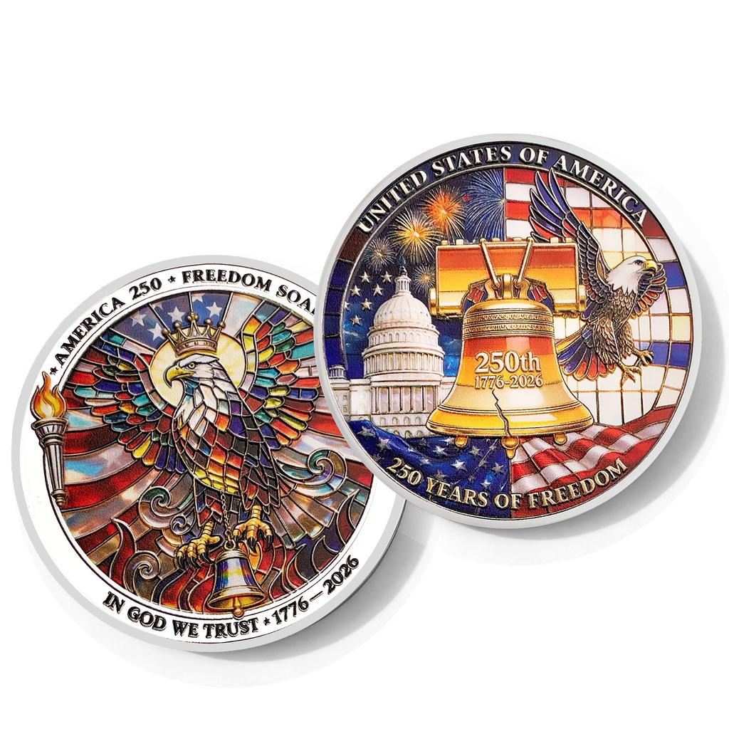 250th Anniversary Commemorative Coin Independence Day Founding Medal Challenge Coin Embossed Metal Coin Color Printed Badge