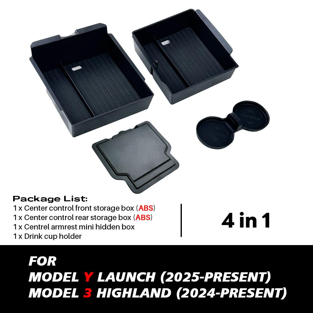 For Tesla New Model Y Juniper 2026 2025 Launch Model 3 Highland 2024 Center Console Armrest Storage Box Upper&Lower Silicone Mat
