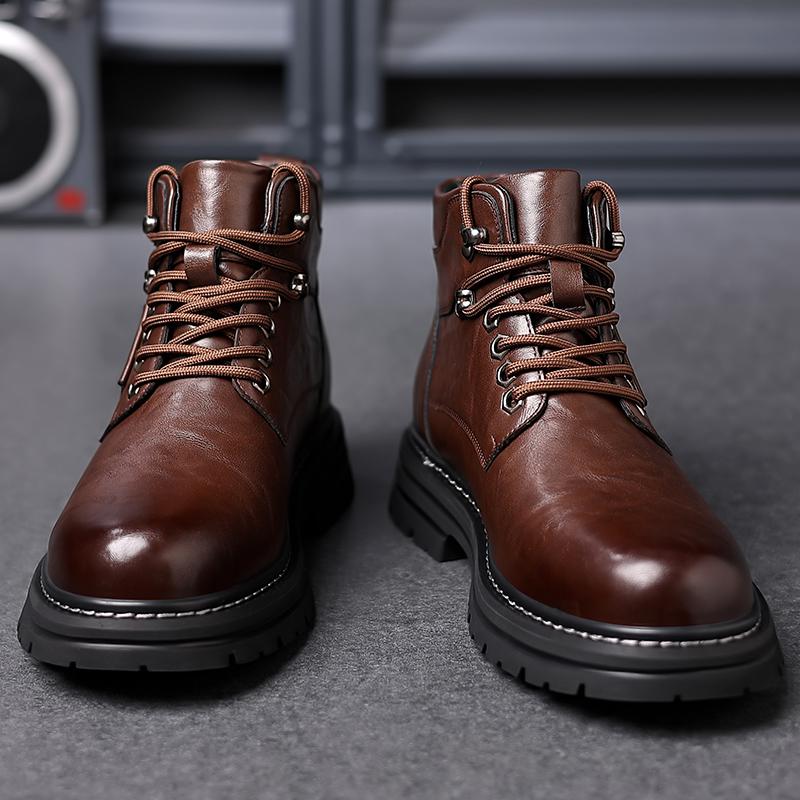 Autumn Winter New Men's Genuine Leather Boots High Top Work Suit Boots Cool Knight Motorcycle Boots Men's Business Short Boots