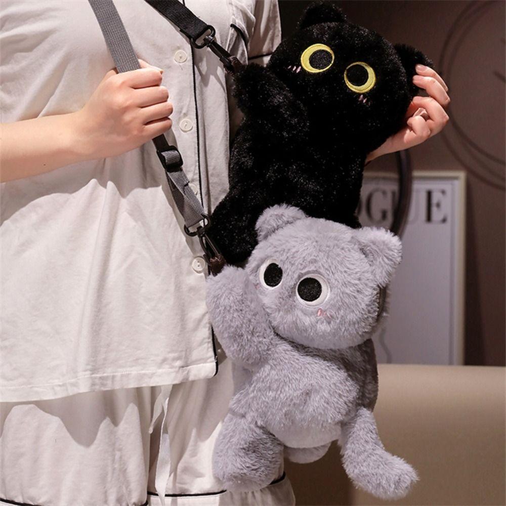 Kawaii Animal Lamb Crossbody Bag Soft Plush Toy Backpack Creative Siamese Cat Shoulder Bag  Boys