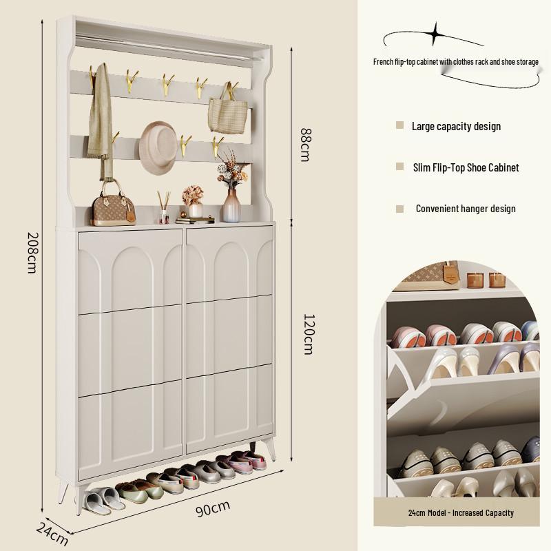 Ultra-Thin Flip-Top Shoe Cabinet & Coat Rack for Entryway Hallway Storage