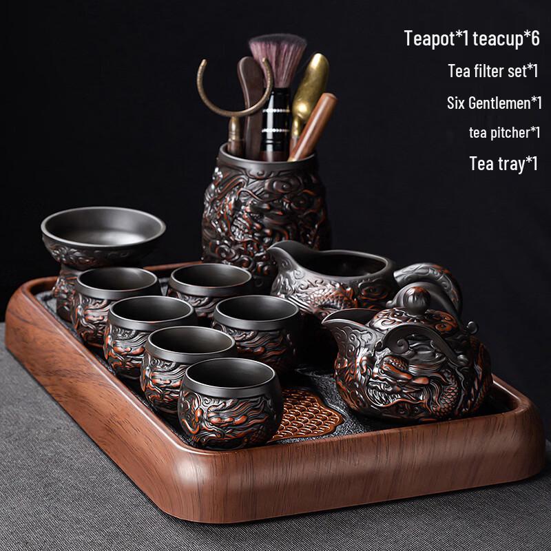 Chaxun Purple Clay Double Dragon Gaiwan Tea Set