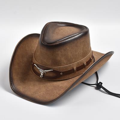 Neuer 100% Leder Western Cowboyhut Herren Breiter Rand Gentleman Kirche Jazzkappe Cowgirl Hüte Sombrero Hombre