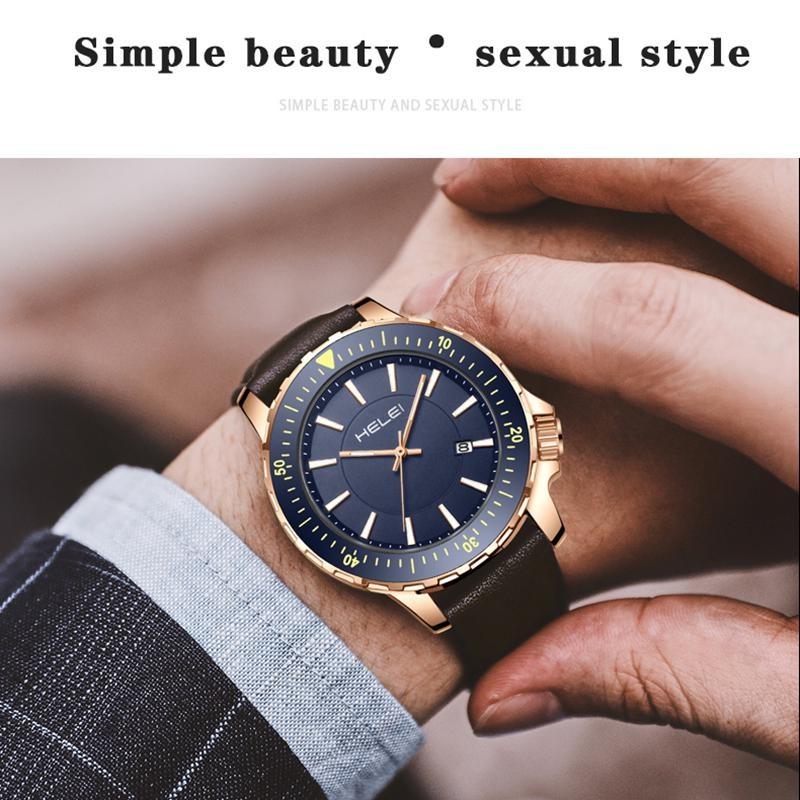 HELEI Mode Sport Quarz Uhr Datum Magnetisches Silikon Leuchtarmband Herren Leder Armbanduhr