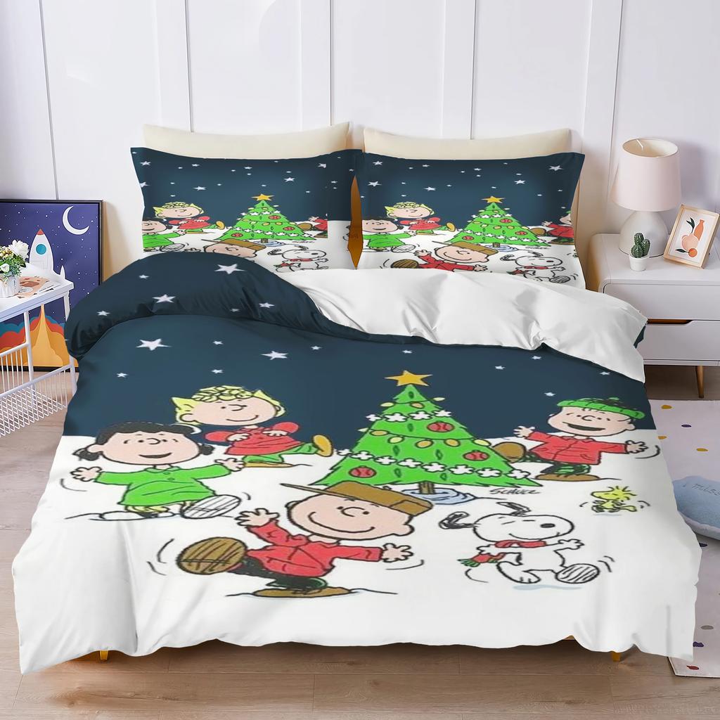 Snoopy Duvet Set Bedding King Size Luxury Cover 3-Piece 100% Polyester Christmas Supplies Decorations Cute Printed Cartoon