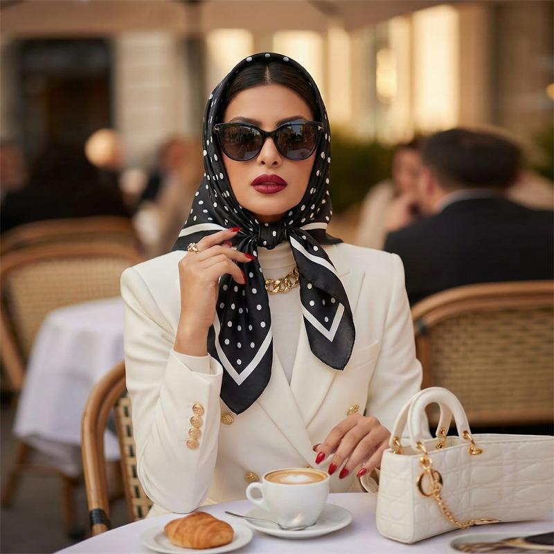2026 Dot Print Square Scarf For Women Silk Shawl Neckerchief Female Hair Bands Head Wraps Headband Foulard Satin Hijab Bandana