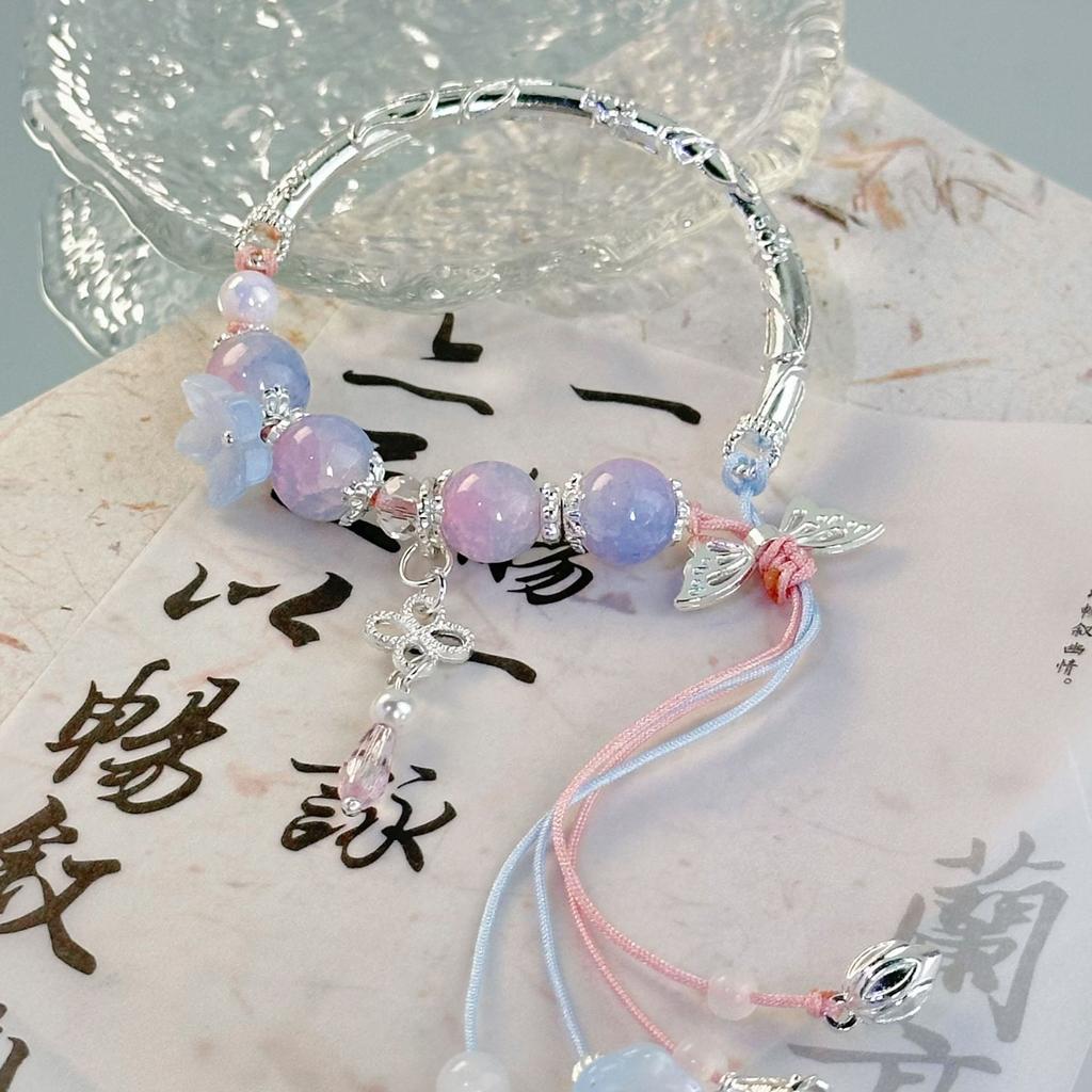 Exquisite Natural Stone Butterfly Flower Bracelet Elegant Gradient Color Beaded  Pendant Elastic Beaded Bracelets for Women Gift