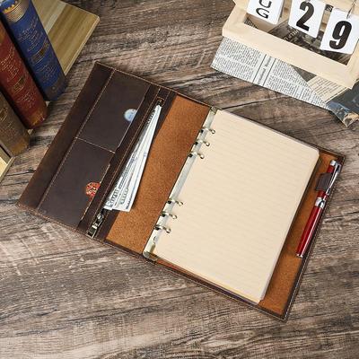 Cuaderno A5 de cuero Crazy Horse hecho a mano con encuadernación de 6 anillas y páginas reemplazables