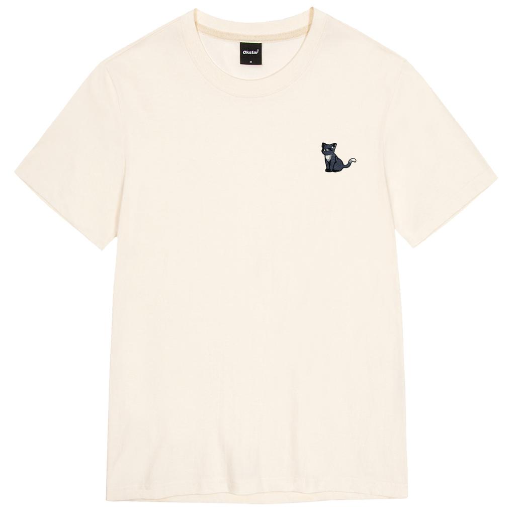 OKSTAR Happy Cat Embroidered Short Sleeve T-Shirt (Type C)
