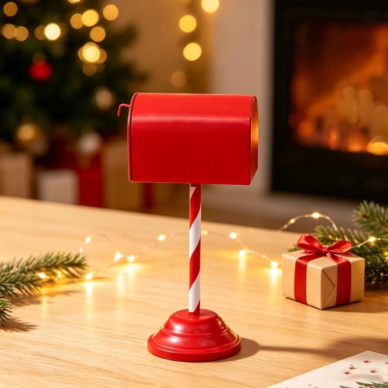 Christmas Mailbox Display Piece Freestanding Metal Holiday Porch Mailbox for Entryway Yard Shop Table Window Area, Home and