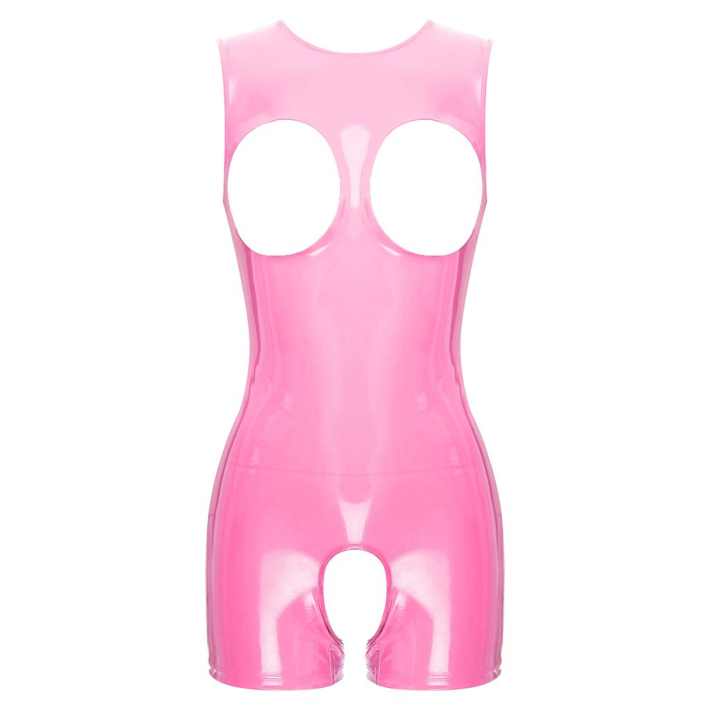 Sexy Damen-Body aus Lackleder mit Ausschnitten, Dessous, einteiliges Clubwear-Teddy-Kostüm