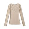 T-shirt da donna a manica lunga in pizzo con scollo a V, vestibilità slim, per Autunno/Inverno