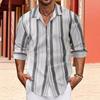 Spring Autumn New Yarn-dyed Striped Cotton Linen Lapel Long Sleeve Shirt for Men