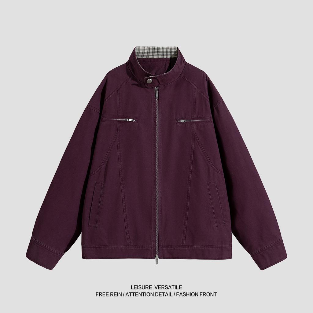 Pure Cotton Jacket for Men's New Jacket Solid Color American Wash-out Standing Collar Men's Spring and Autumn Clothing