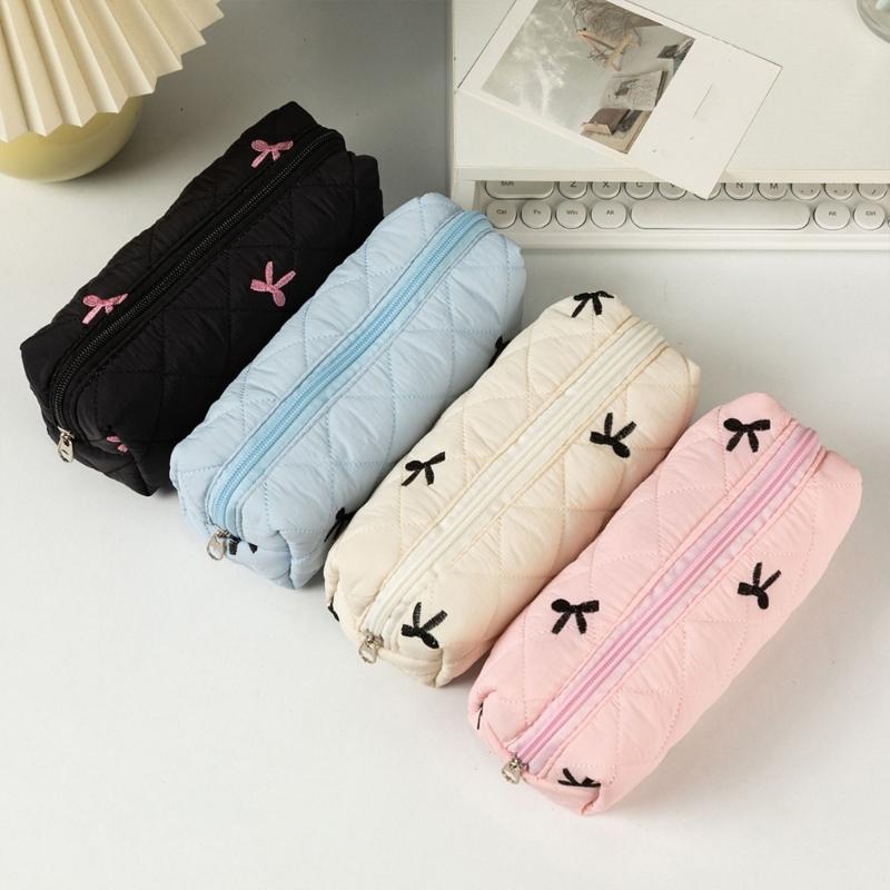 Bowknot Pattern Pencil Case for Student Girl Women Large Capacity Pen Pouches Pencil Organizers Bag Travel Cosmetic Bag