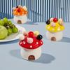 1pc Mushroom Shaped Ceramic Snack Container Set,Stainless Steel Fruit Forks,Detachable Lid, Easy Clean Smooth Edged Design for Fruits/Desserts