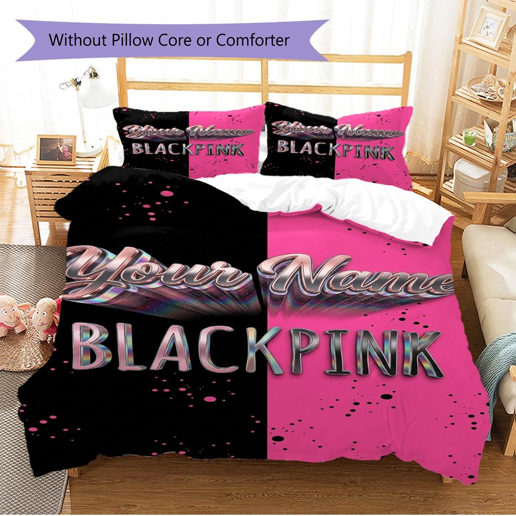 Name Custom Black&pink Pattern Bedding Set Quilt Cover Pillowcase Home Decor Gift (1 * duvet cover + 2 * pillowcase, without core)