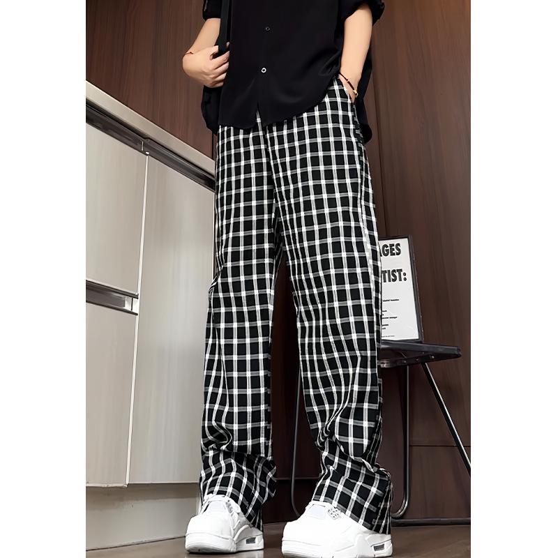 Black and White Plaid Quick-drying Pants Men's Autumn Loose and Lazy Pants Ruffian Handsome High-end Drape Versatile Casual Pants