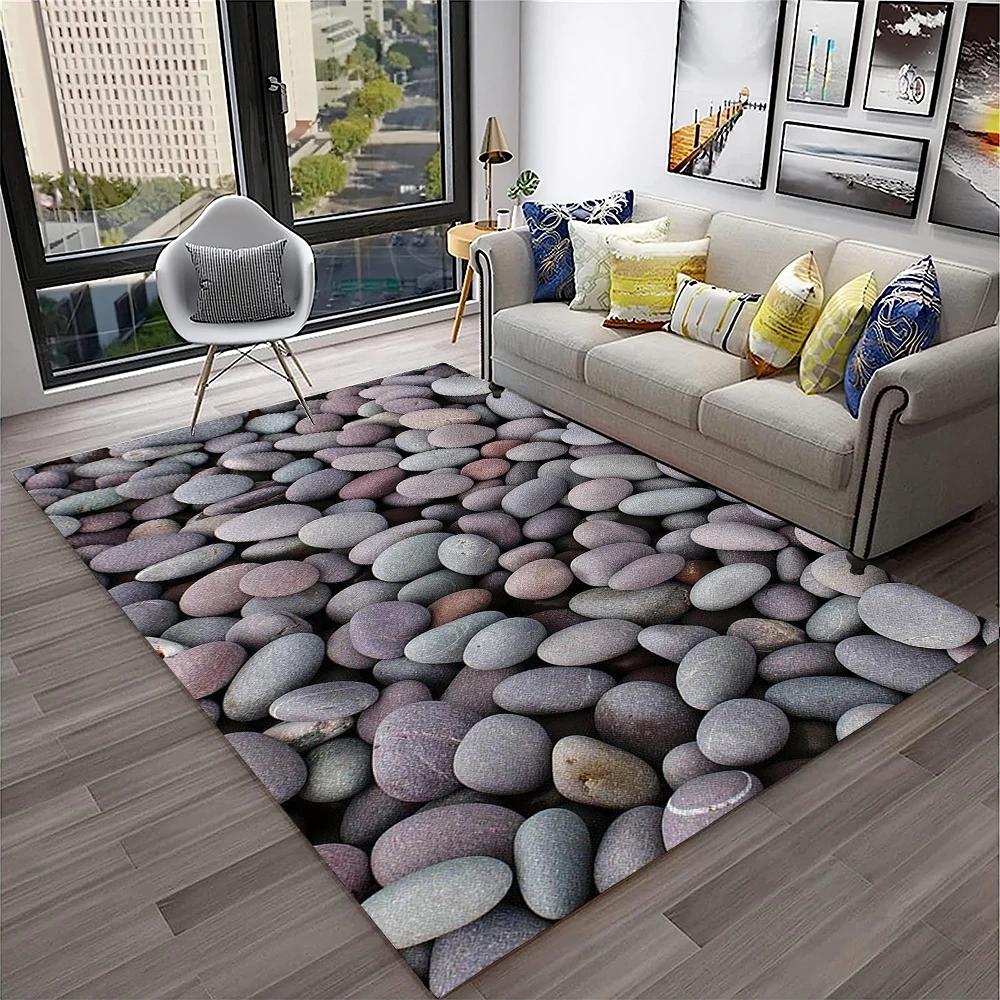 3D Stone Pebbles Footprint Beach Carpet Rug for Home Living Room Bedroom Sofa Doormat Decor,Kid Play Area Rug Non-slip Floor Mat