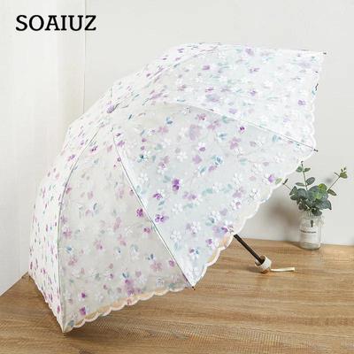 Japanischer ästhetischer floraler weißer Netzbezug Sonnenschirm Damen Reisen Spaziergang Einkaufen UV-beständig 3-fach manueller Blumenregenschirm