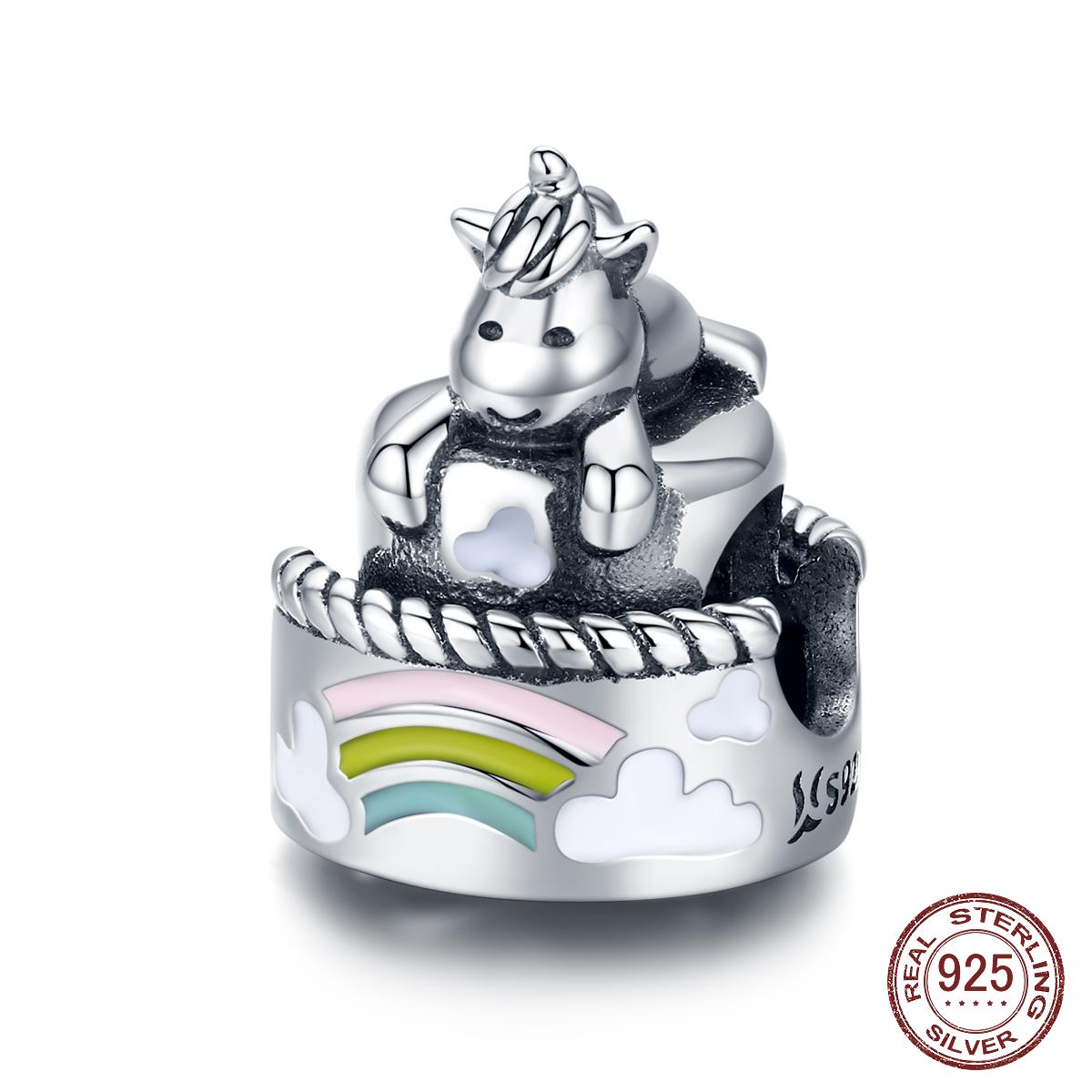 

925 Стерлинг Серебряный Licorne на торт Металлические бусы женщины Очарование Серебряный Оригинальный Fit Браслет