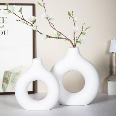 Ornamenti Vaso Rotondo in Plastica Nordico per Soggiorno con Fiori Secchi, Tavolo da Pranzo o Decorazione Mobile TV in Stile Lusso Leggero.