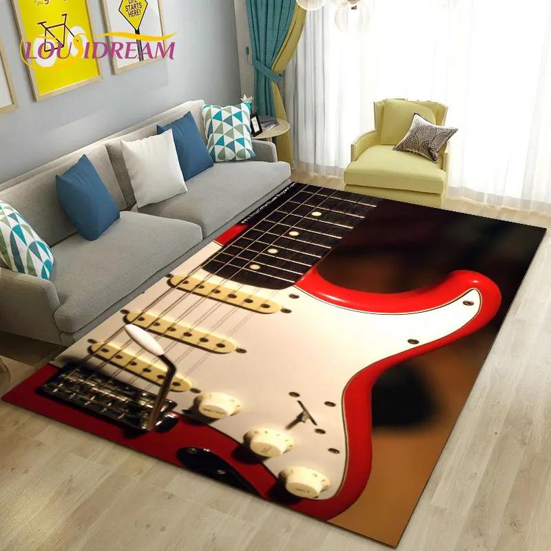 Classical Electric Guitar Music Area Rug Large,Carpet Rug for Living Room Bedroom Sofa Doormat Decoration, Non-slip Floor Mat 3D