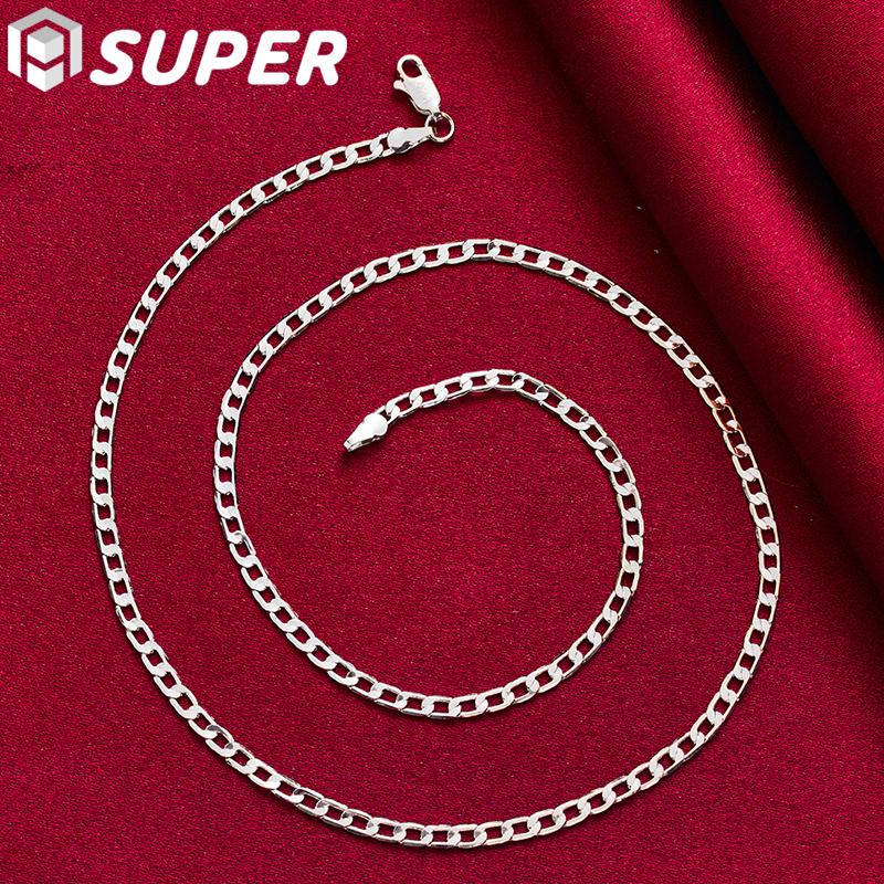 925 Sterling Silber 16/18/20/22/24/26/28/30 Zoll 4 mm seitlicher Halskettenschmuck