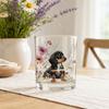 Whiskey Glass, Dachshund Glass Tumbler, Hand Painted Dog Floral Cup for Whiskey Coffee, Home Bar Gift for Dog Lovers