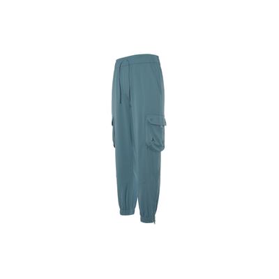 Sport Tunnel Solid Color Logo High Waist Drawstring Pocket Sports Pants Women Pants Peacock-Blue DQ4452-424