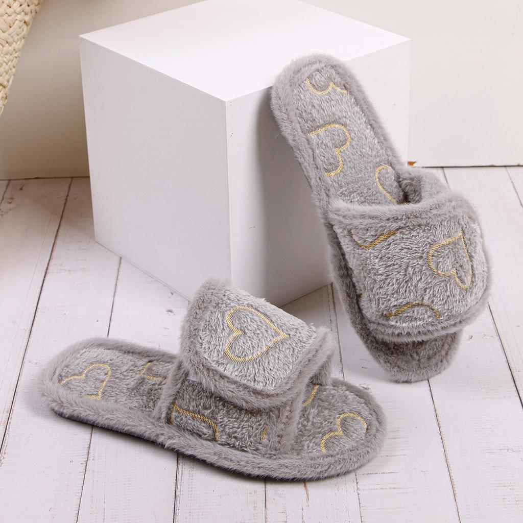 Fashion Slippers for Women Flip Flops Casual Flat Heels Shoes for Women Heart Shaped Fur Short Plush Women Slippers Plus Size