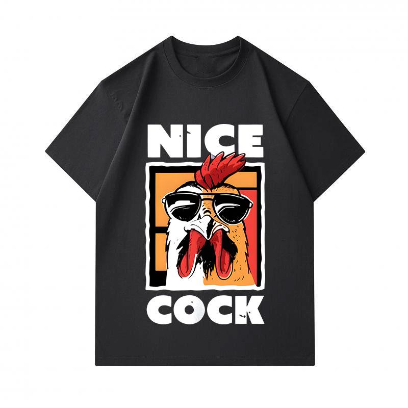 Men's 100% Cotton Casual Crew Neck Short Sleeve T-Shirt, Cool Sunglasses Rooster Nice Cock Graphic Printed Tee, Comfortable Lightweight Daily Wear Top