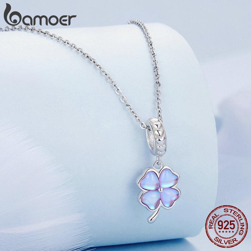 Bamoer כסף סטרלינג 925 תליון תלתן תלתן לתכשיטי עשה זאת בעצמך צמיד