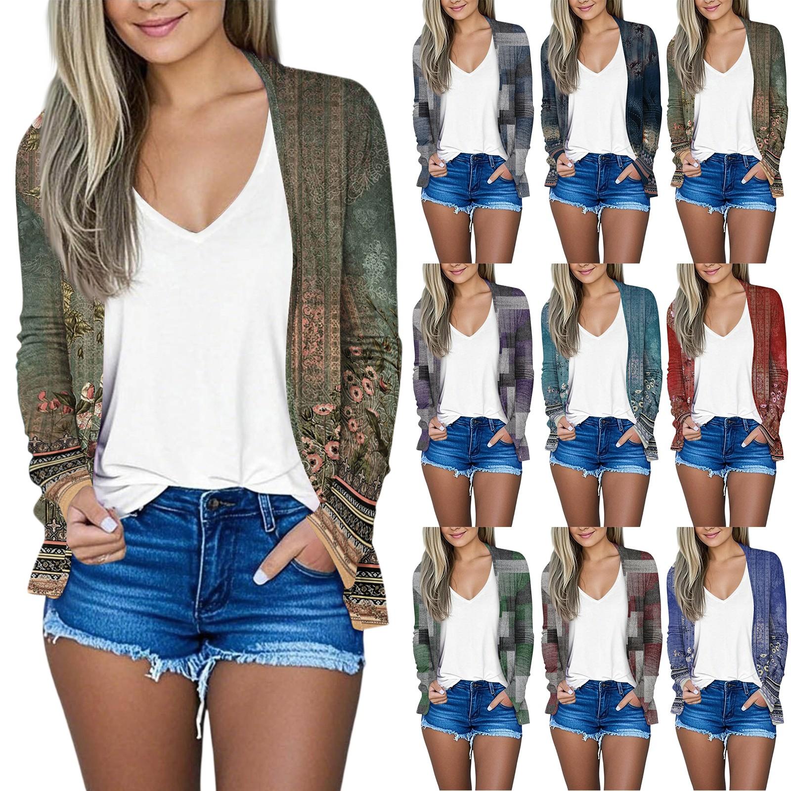 

Women s Casual Print Loose Clothing, Fashionable Cardigan Jacket Cardigan Jacket XL зелений
