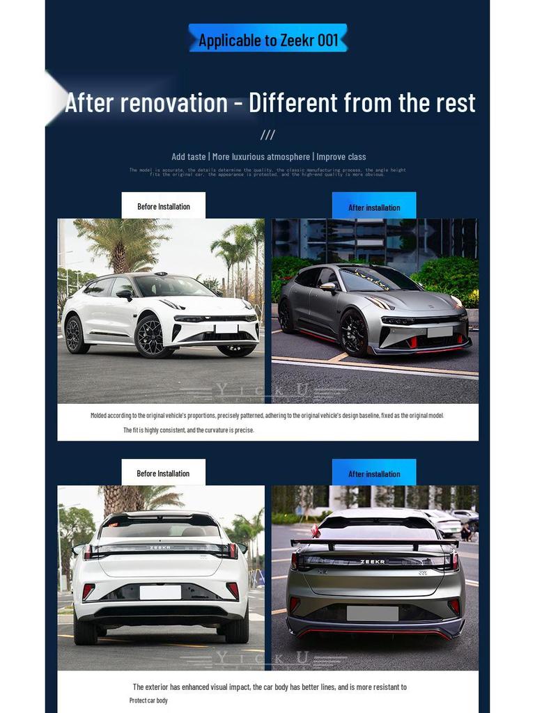 Zeekr 001 '24-25 Carbon Fiber Body Kit: Front Lip, Rear Diffuser, Side Skirts, High Tail Wing