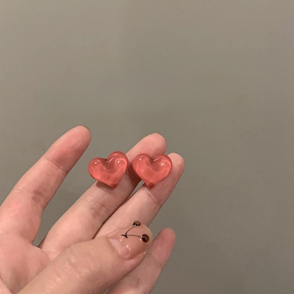 Korea Sweet Temperament Jelly Heart Shape Resin Piercing Stud Earrings for Women Girlfriend Fashion Daily Commuting Jewelry Gift