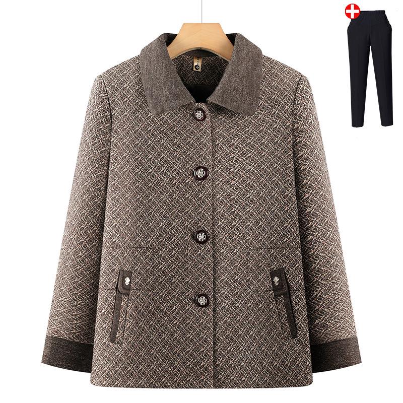 2026 New Spring/Autumn Plaid Cardigan for Middle-aged and Elderly Women - Stylish Grandma Jacket