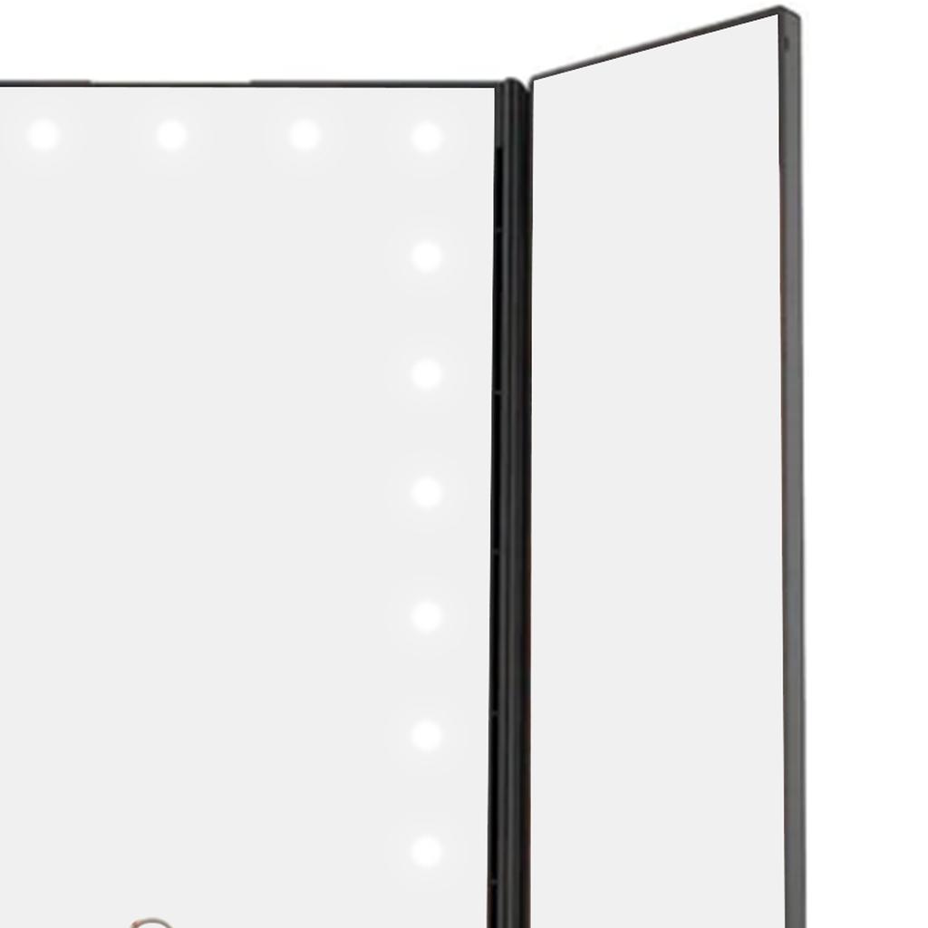 LED Vanity Mirror Three Fold USB Black with Data Cable Small Mirror Makeup Mirror for Bedroom Daily