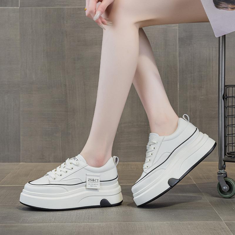 9978 leather white shoes women's spring new thick-soled comfortable non-slip versatile sports cowhide casual board shoes