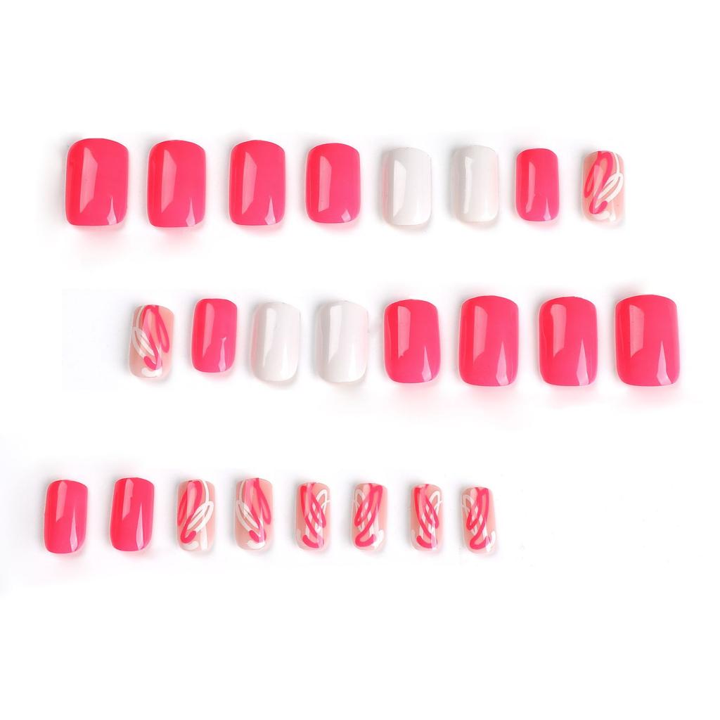 Nail Pink White Nail Patch Removable Pink White Wave Line Graffiti Nail Patch Nails