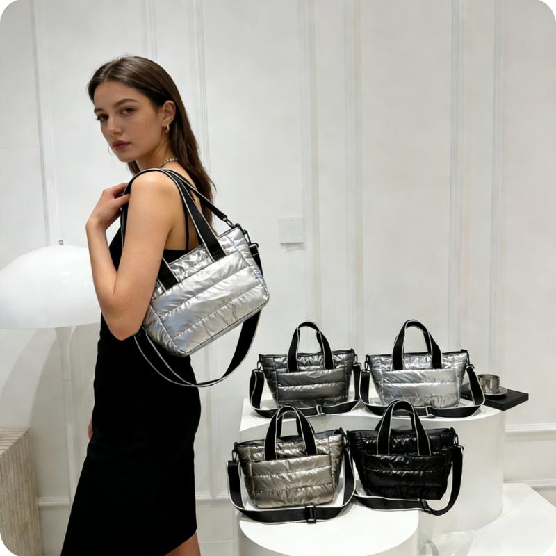 Women's Winter Puffer Bag Quilted Nyl Large Capacity Crossbody Shoulder Tote Warm Down-Style Messenger for Daily Travel Chic