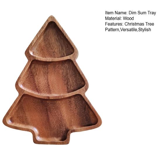 Christmas Tree Shaped Wooden Serving Tray Charcuterie Board Compartment Snack Platter for Breakfast Fruits Nuts Holiday Party Home Decor
