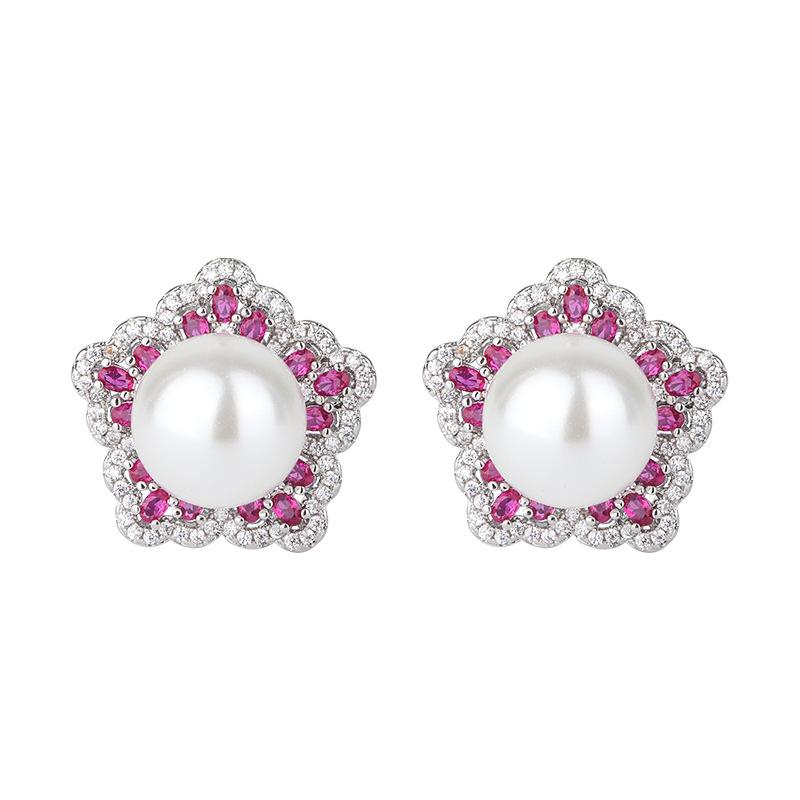 Jewelry Copper Bottom Gold-Plated Fritillary Pearl Star Colored Treasure Diamond Stud Earrings 10Mm