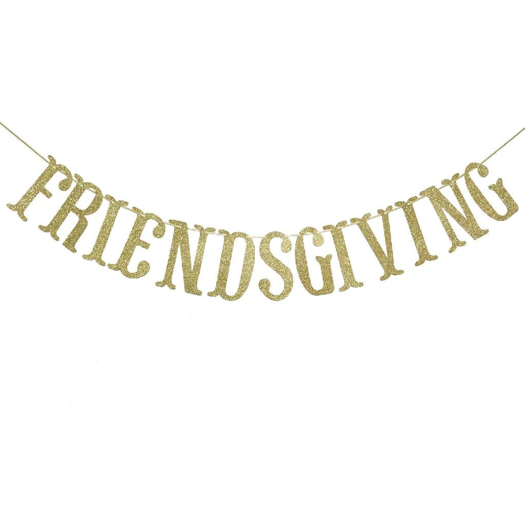 Friendsgiving Banner, Thanksgiving Friends Party Decor Seasonal Fall Home Decor (Gold) золотой